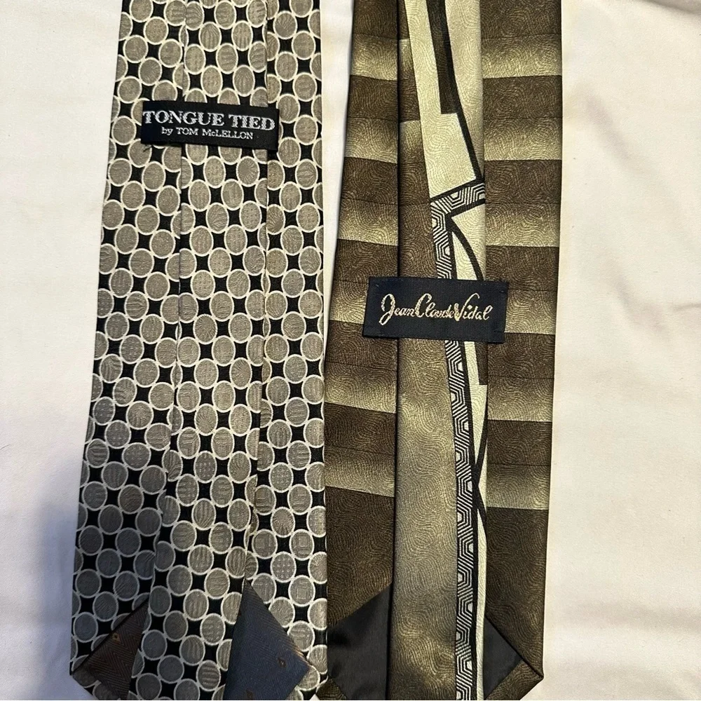 Two Vintage Tie Bundle Tongue Tied 100% Silk Jean Claude Vidal 100% Polyester